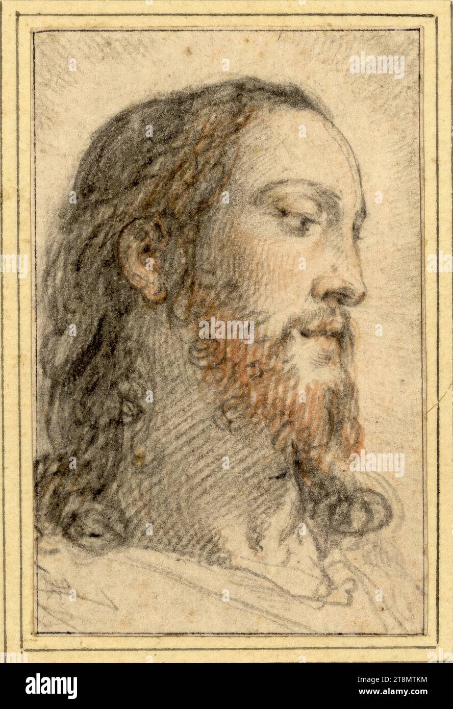 Head of Christ, Federico Zuccari (Sant' Angelo in Vado 1540/41 - 1609 Ancona), drawing, chalk; Red chalk, 10.3 x 6.7 cm, l.l. Duke Albert of Saxe-Teschen Stock Photo