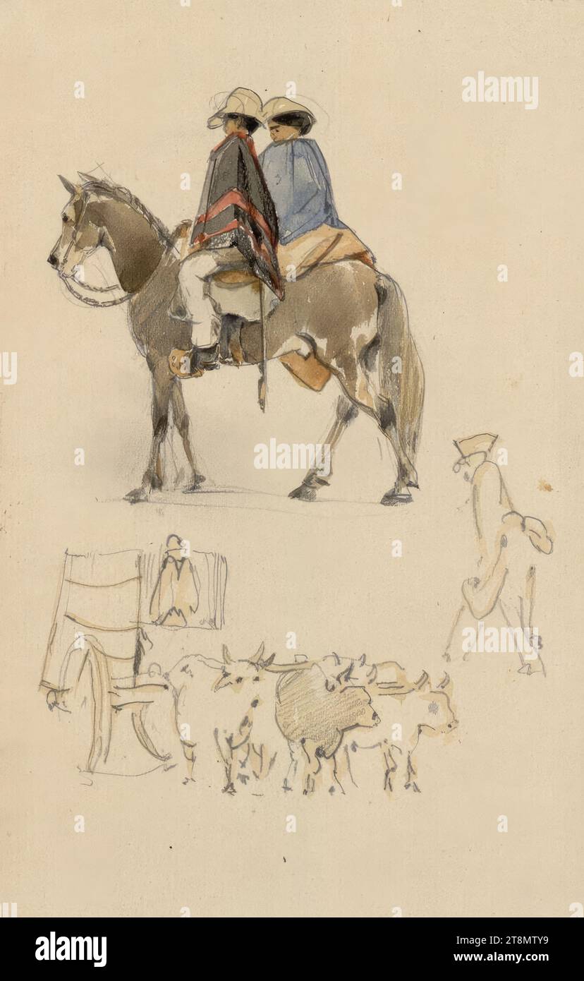Rider and ox wagon, Josef Selleny (Vienna 1824 - 1875 Inzersdorf), drawing, pencil, watercolour, 16.1 × 10.4 cm, r.r. '739 Stock Photo
