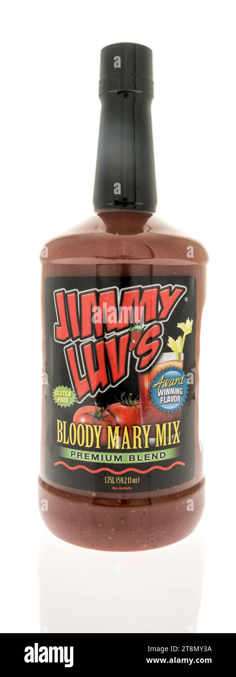 Winneconne, WI - 18 November 2023: A bottle of Jimmy Luvs bloody mary cocktail mix on an isolated background Stock Photo