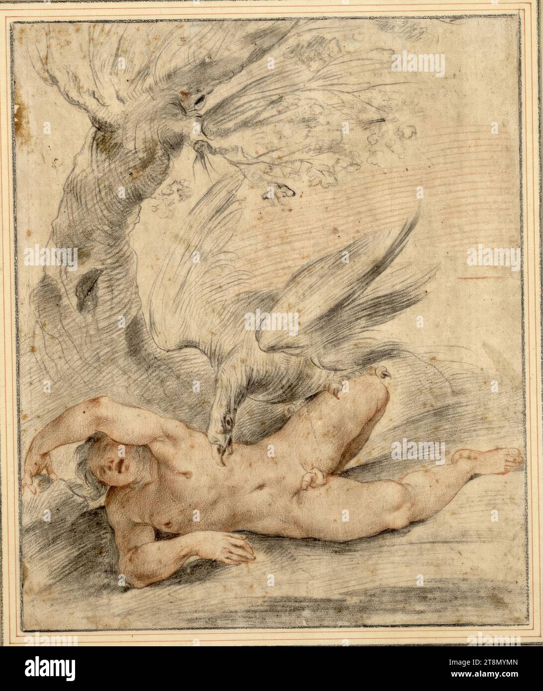 Prometheus Bound., anonymous, drawing, chalk; Red chalk, 25.1 x 20.6 cm, l.l. Duke Albert of Saxe-Teschen Stock Photo