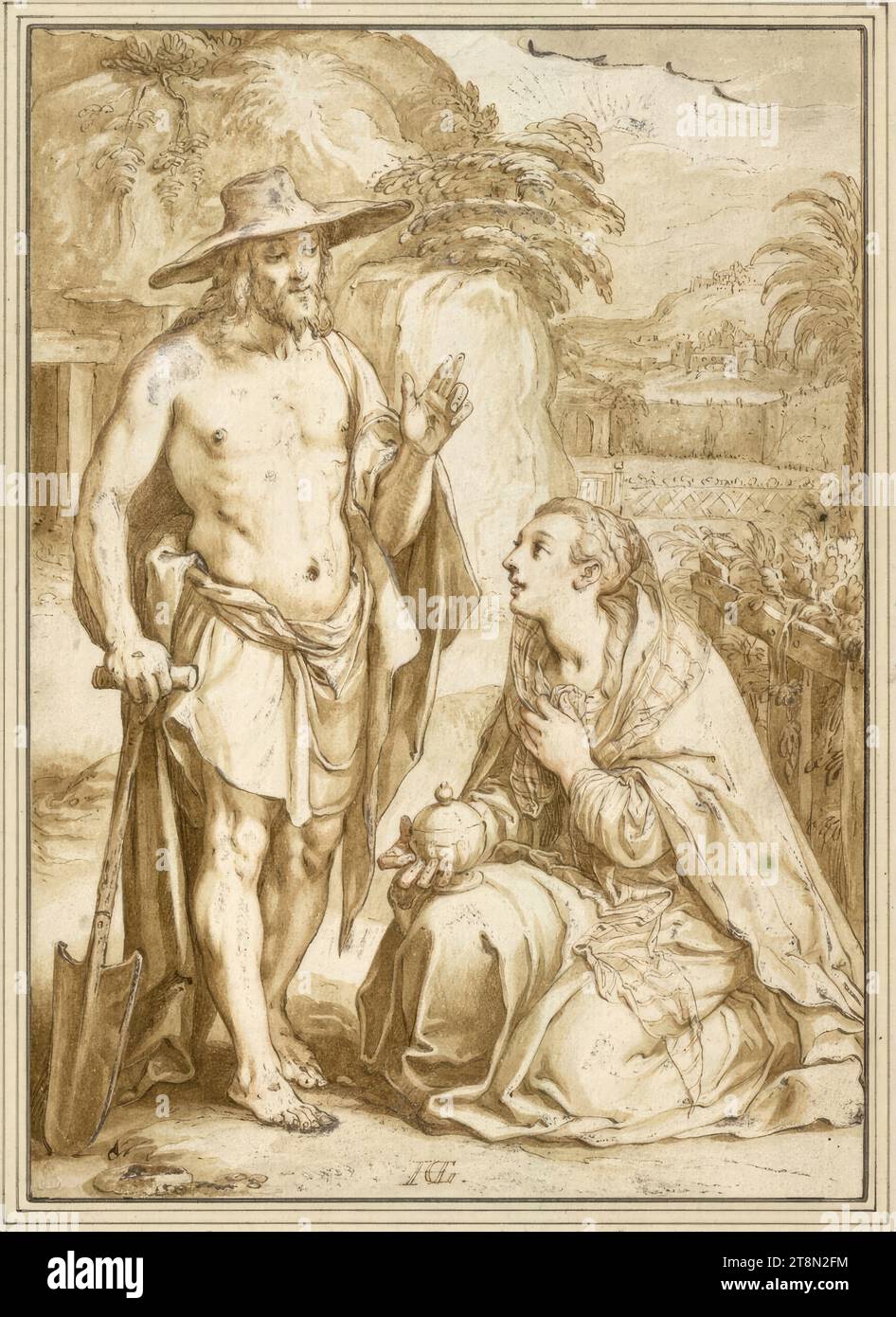 Noli me tangere, Hendrick Goltzius (Bracht near Venlo 1558 - 1617 Haarlem), drawing, pen and ink in brown and black, brown and reddish wash, heightened with white, 25.9 x 18.4 cm, l. and Duke Albert of Saxe-Teschen Stock Photo