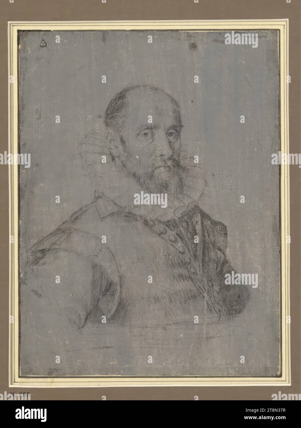 Portrait of Johann Unterholtzer von Kranichberg, Aegidius Sadeler d. J. (Antwerp 1570 - 1629 Prague), drawing, black chalk on gray primed paper, 17.3 x 13 cm, l. and Duke Albert of Saxe-Teschen Stock Photo