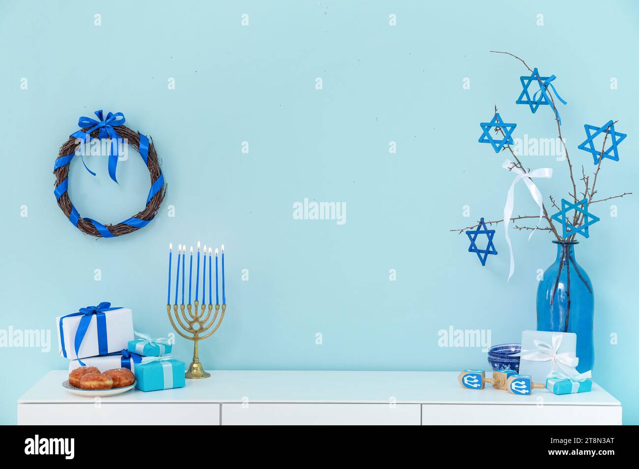 Hanukkah menorah nearby