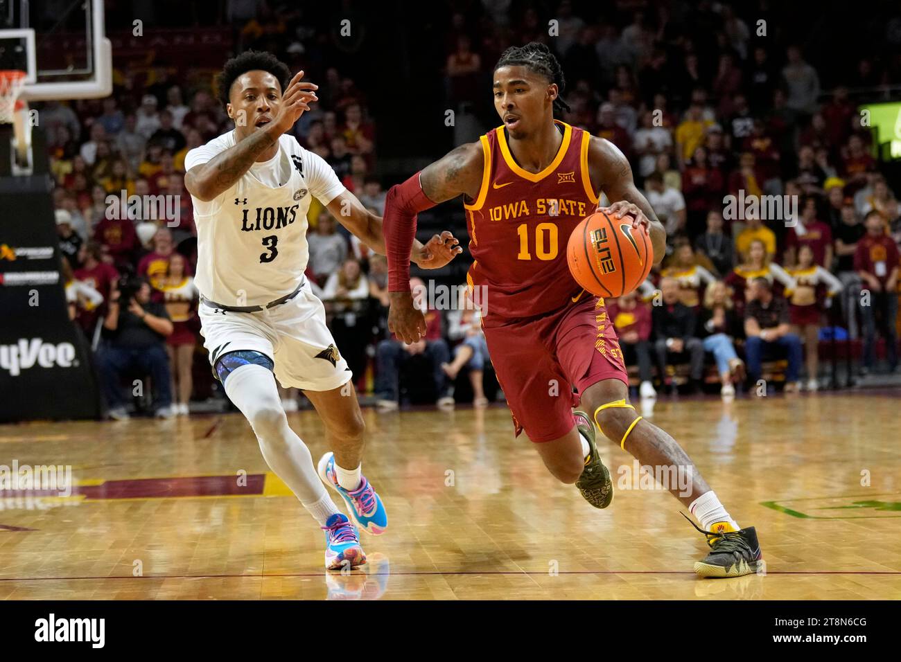 Iowa State guard Keshon Gilbert (10) drives past Lindenwood guard