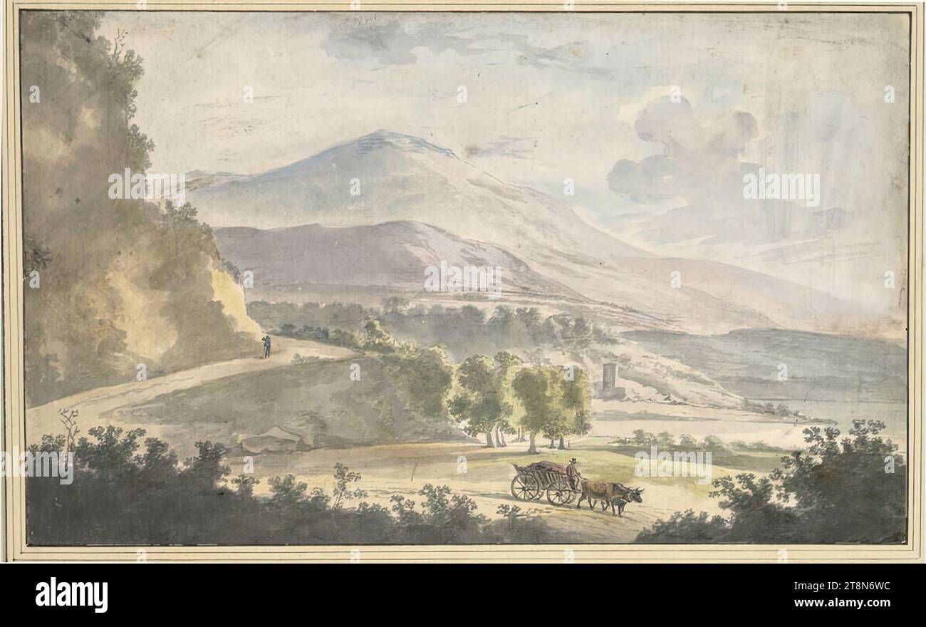 Landscape, drawing, gray brush and watercolors, gray pen, over graphite pencil., 21.4 x 34.4 cm, l. and Duke Albert of Saxe-Teschen Stock Photo