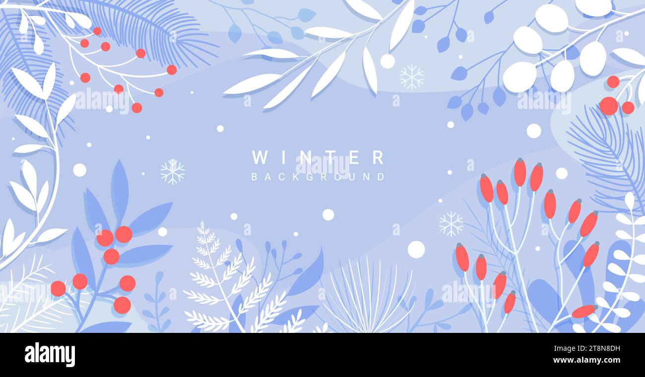 Winter background with isolated hand drawn leaves. Stock Vector