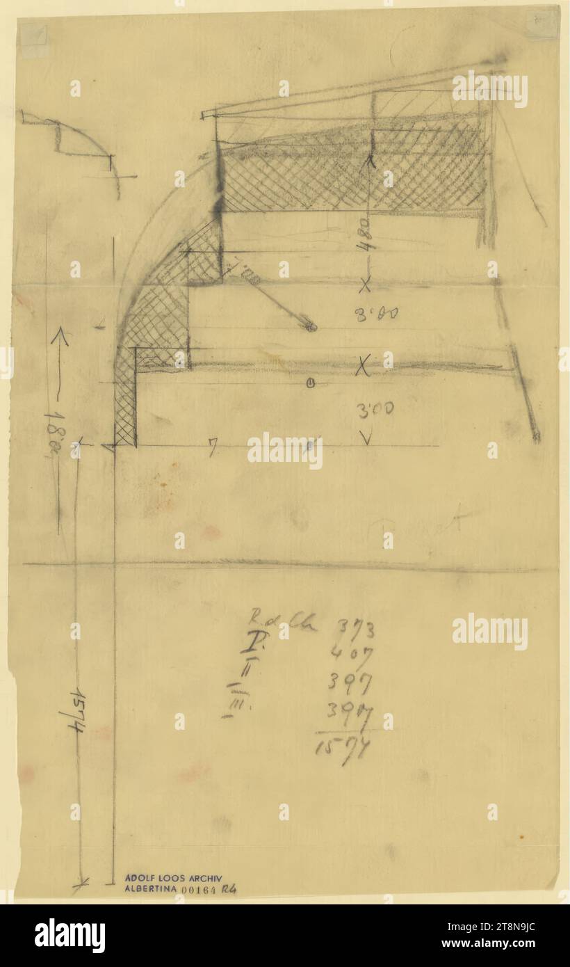 Section of a terraced house with 7 floors (House Helena Rubinstein, Paris VIII, 92, Rue du Faubourg St. Honoré, France?), listed, 1924?, Architectural drawing, transparent paper; Pencil, 316 x 197mm Stock Photo