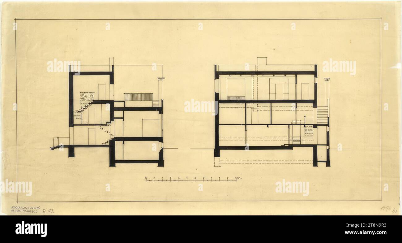 Villa Alexander Moissi, for the Lido, Venice, Italy, Sections, 1923, Architectural drawing, tracing paper; Ink, 260 x 486 mm Stock Photo