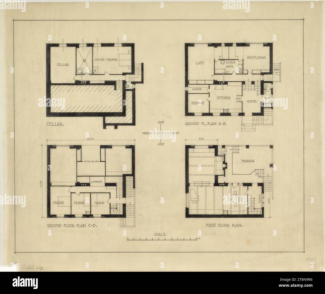 Villa Alexander Moissi, for the Lido, Venice, Italy, floor plans, 1923, architectural drawing, tracing paper; Ink, 421 x 509 mm Stock Photo