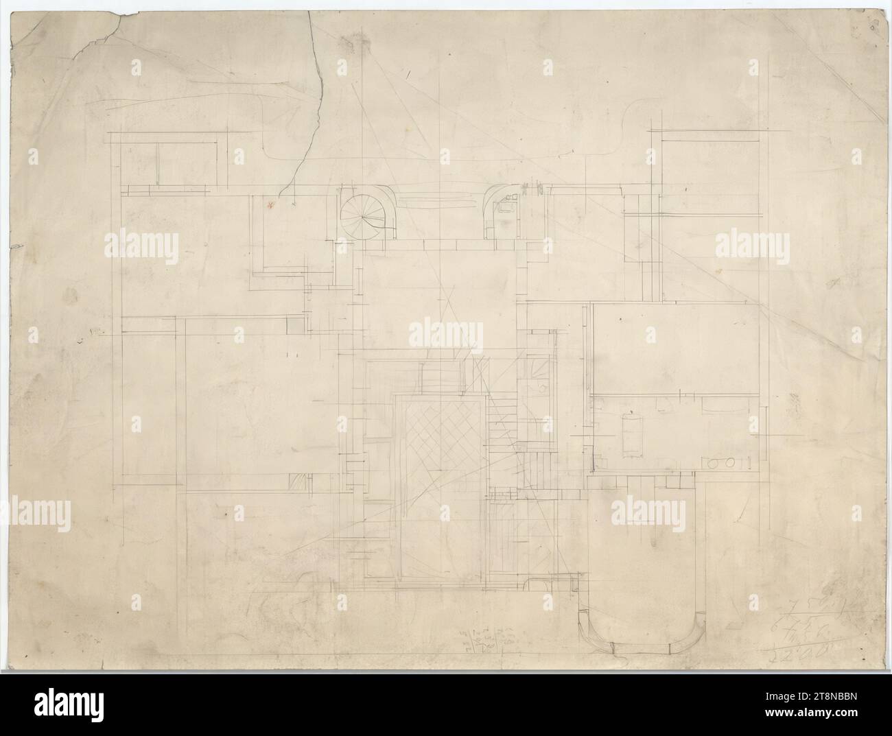 Villa with round bay windows, floor plan, around 1919, architectural drawing, drawing paper; Pencil, 29.7 x 39.8cm Stock Photo