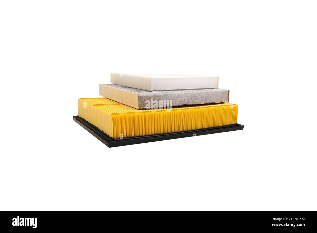 Car air filter isolated on white background , Pile of car air conditioning filters of various