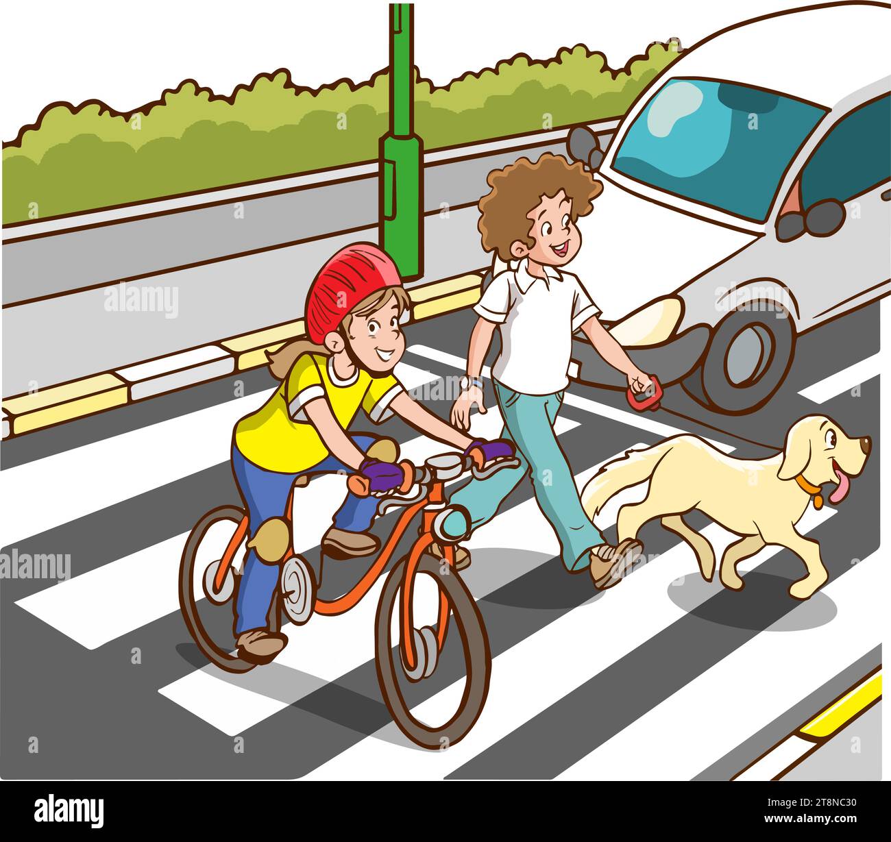 People on street. Pedestrian crossing road on crosswalk with street