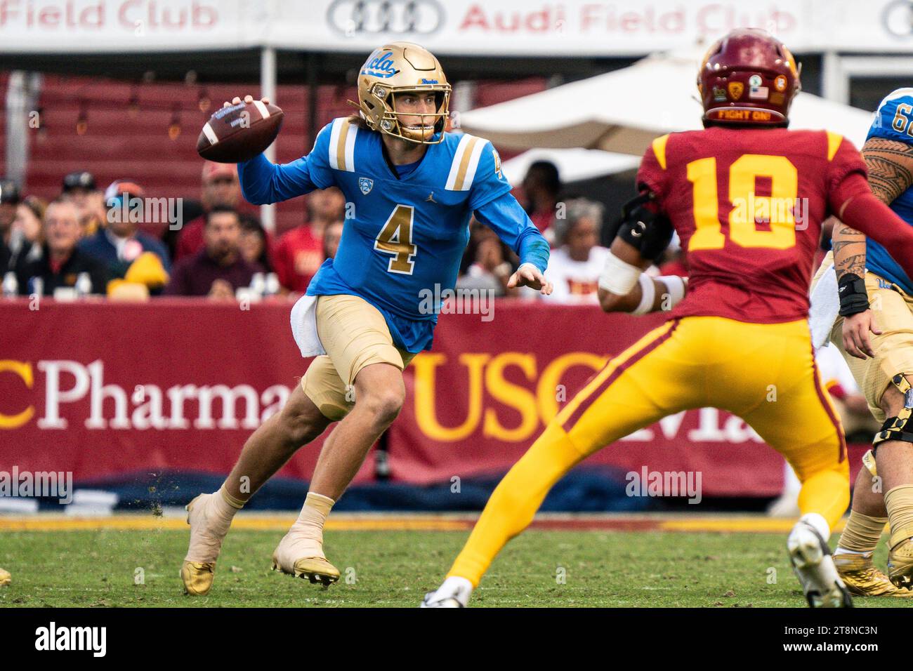 UCLA Bruins quarterback Ethan Garbers (4) throws during a NCAA football