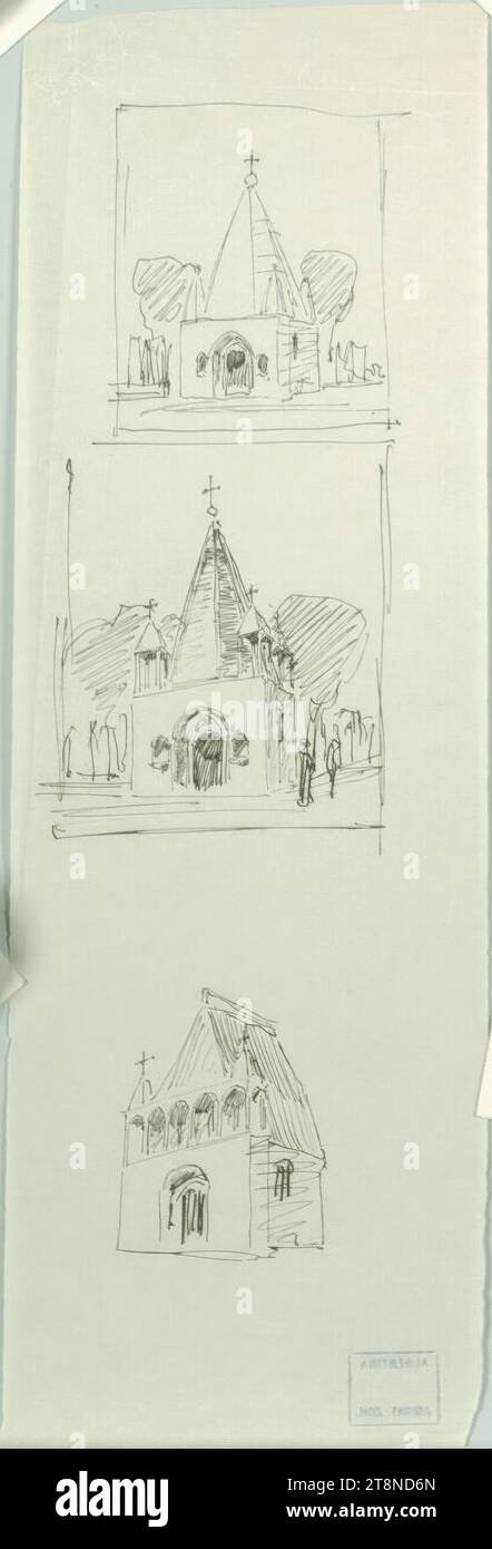 Vienna, Döblinger Friedhof, burial chapel for Baroness Klimburg, design sketches, Alfred Castelliz (Celje 1870 - 1940 Vienna), around 1907, architectural drawing, Aquafix; Pen drawing (black), 30.6 x 9.8 cm Stock Photo