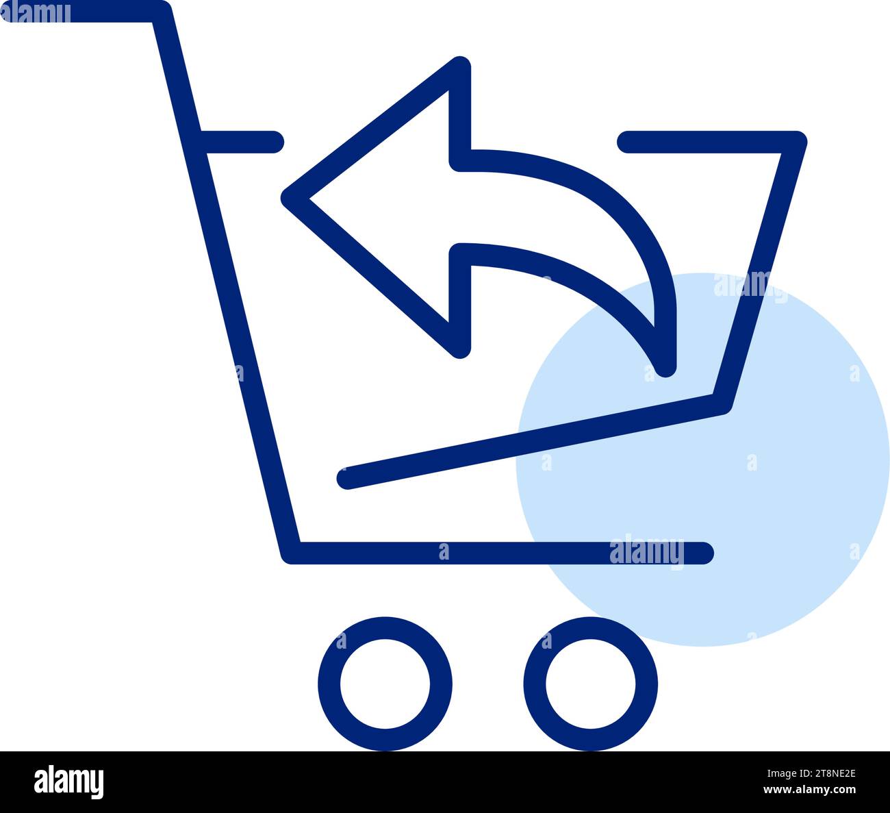 Shopping cart with return arrow symbol. Store order refund. Pixel