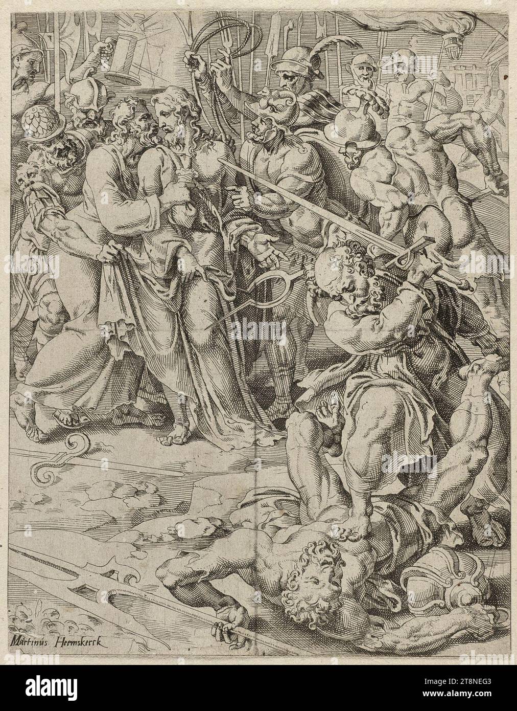 Verraad door Judas en arrestatie van Christus (Matheus 2647-51 Marcus 1443-47 Lucas 2247-50). Stock Photo