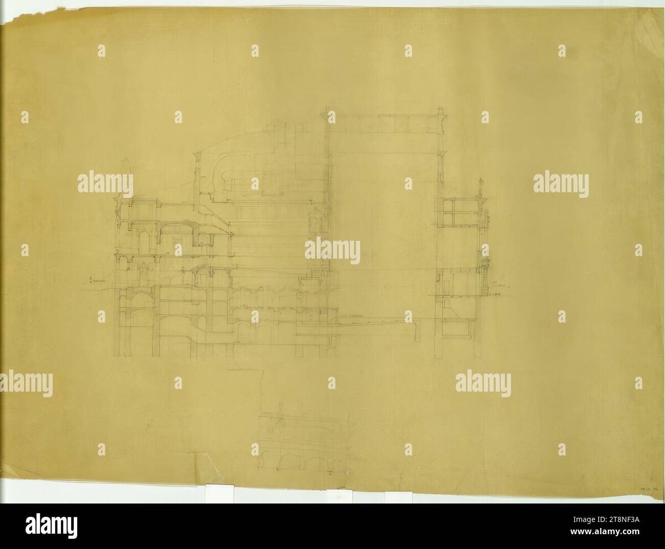 Vienna I, Burgtheater, inventory, longitudinal section, Alexander Popp (St. Leonhard am Forst 1891 - 1947 Linz), 1939, architectural drawing, transparent paper, pencil, 583 x 808 mm Stock Photo