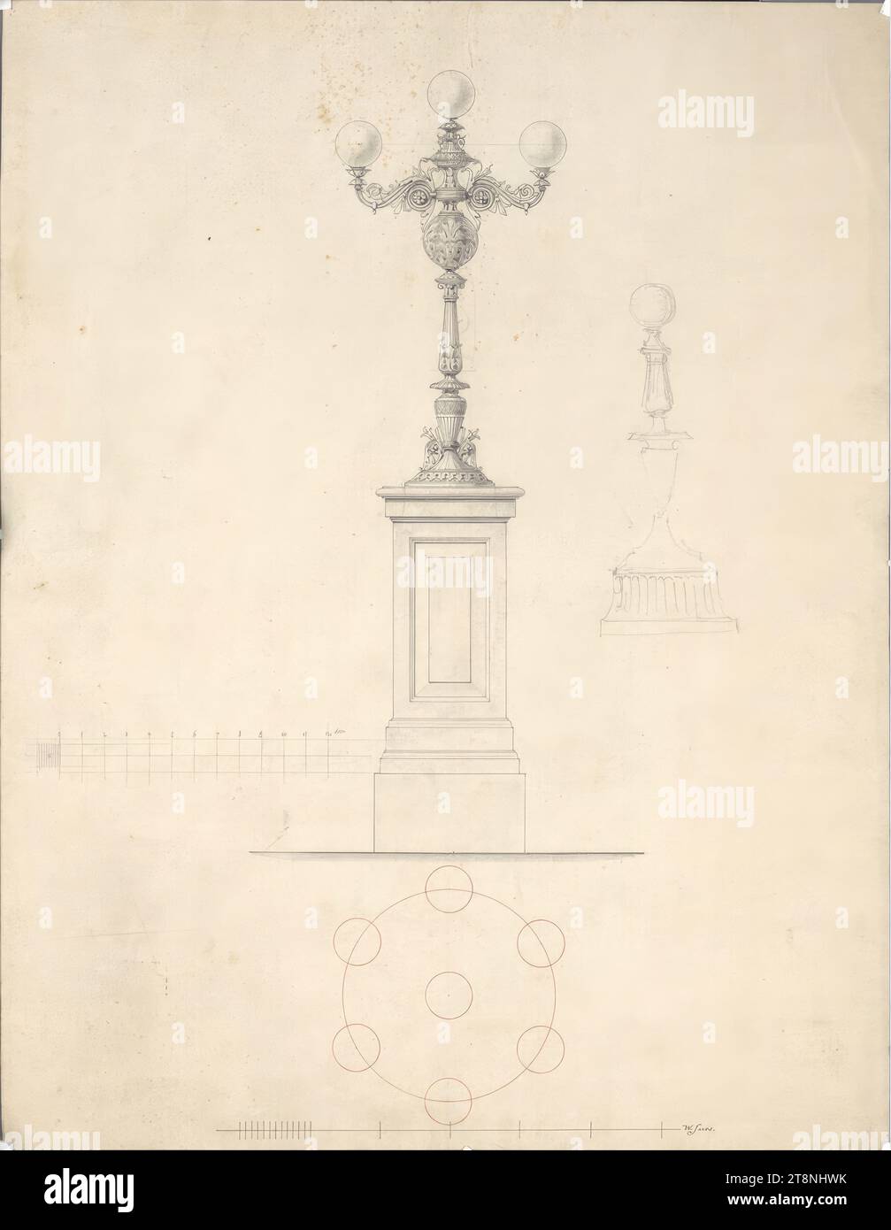 Vienna I, Hofburg, furnishings, candelabra, ground plan, elevation, 2nd half of the 19th century, architectural drawing, graphite; Pen in black, sheet: 43.5 x 33.5 cm Stock Photo