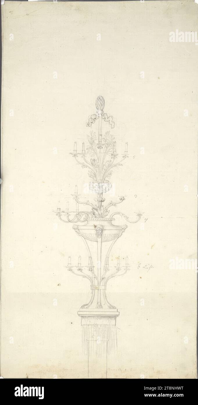 Vienna I, Hofburg, furnishings, candelabra, elevation, 1st half of the 19th century, architectural drawing, graphite, sheet: 49.5 x 25.8 cm, 'No: 7 Stock Photo