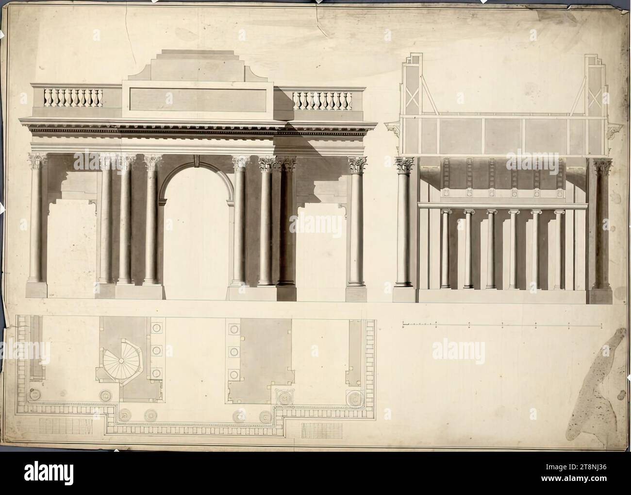 Vienna i hofburg design for a triumphal arch ground plan elevation
