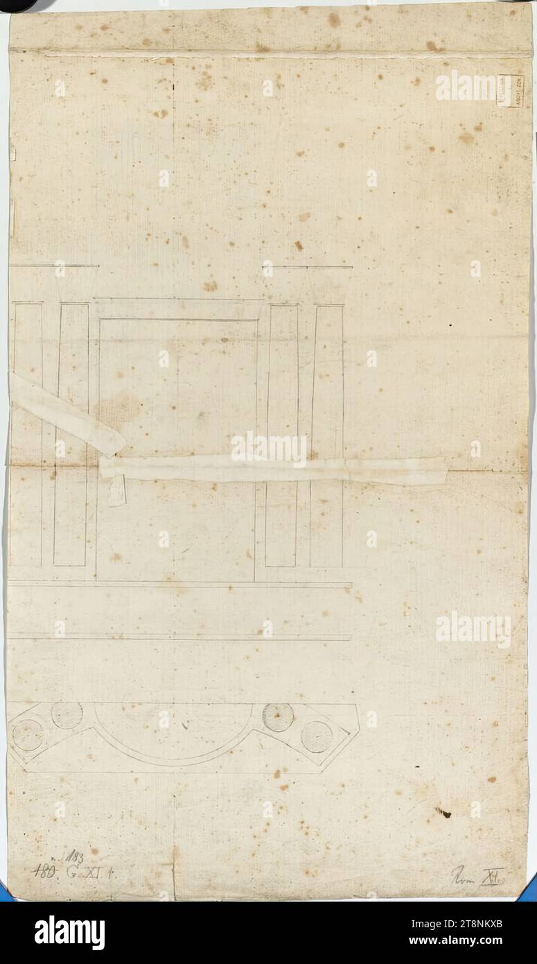 Rome, San Carlo alle Quattro Fontane, facade scheme, detail, architectural drawing, paper, medium weight; graphite drawing; blind grooves; Drawing in graphite, 51.5 cm x 30 cm Stock Photo