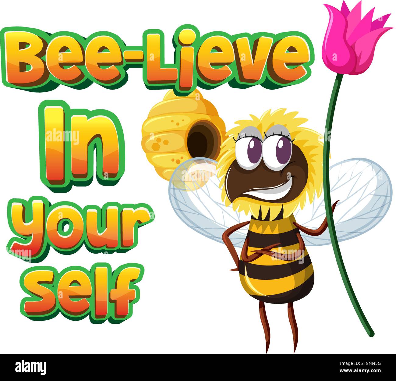 A funny pun of the word 'bee-lieve' illustrated with a cute bee cartoon ...