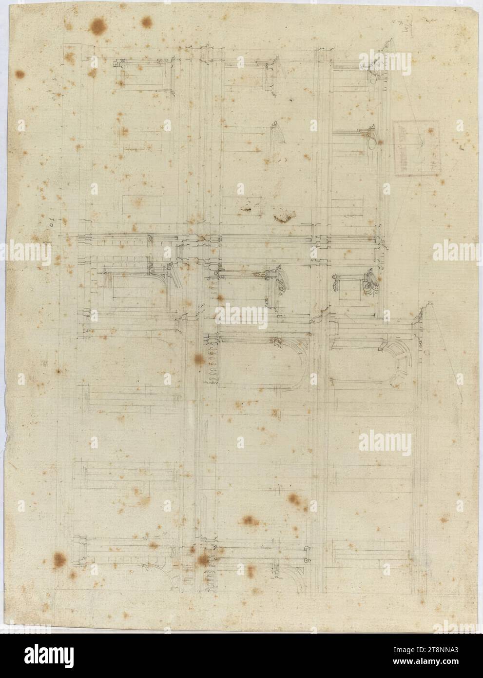 Rome, Palazzo Barberini, West Façade, 1627-1628, Architectural Drawing, Paper, Fine; graphite drawing; blind grooves; Construction, drawing, scale and inscription in graphite, 16 x 21.3 cm Stock Photo