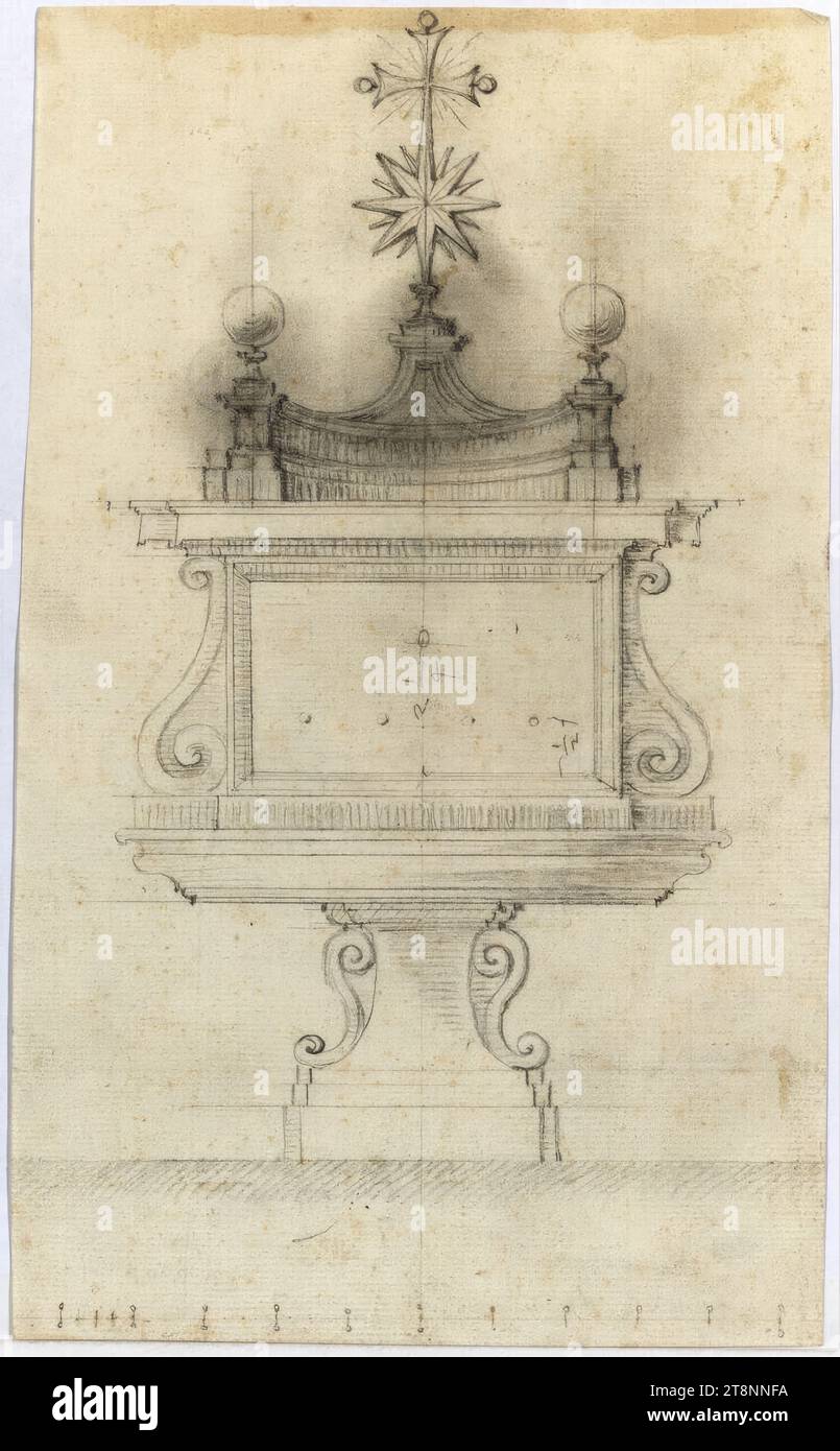 Undetermined (Castelgandolfo ?), epitaph framing, architectural drawing, paper, fine; graphite drawing; blind grooves; Construction, drawing, scale and inscription in graphite, 26.4 x 16 cm Stock Photo