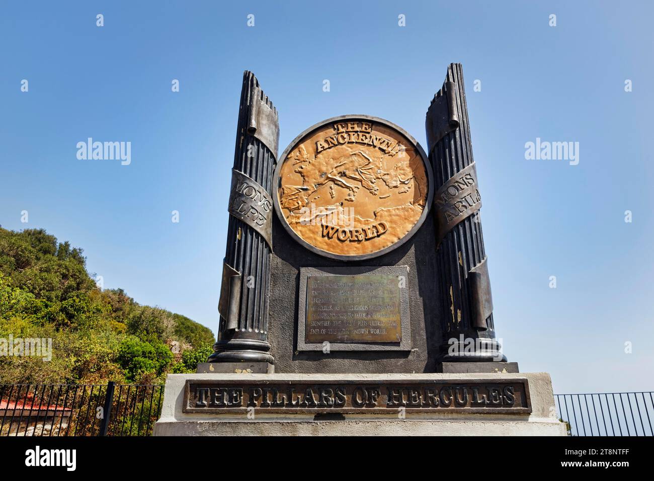 Monument Pillars of Hercules, large globe framed by two pillars, inscription The Old World