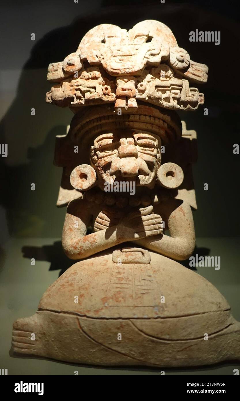 Vessel depicting an ancestor in the guise of Cosijo, Zapotec, Monte Alban area, Oaxaca, Late Formative to Early Classic period, Monte Alban II-IIIa Transition, c. 100-300 AD - Dallas Stock Photo