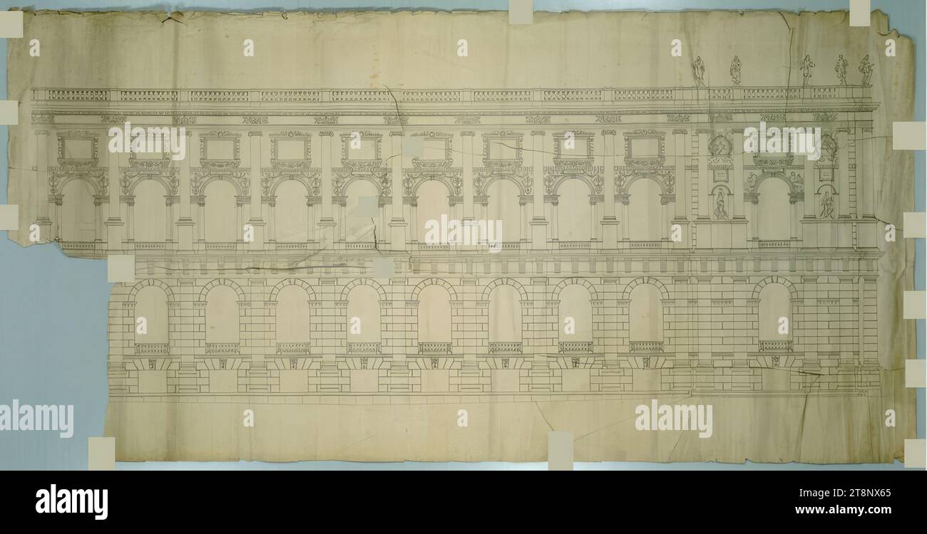 Vienna I, court museums, facade of the right wing, elevation, Carl von Hasenauer (Vienna 1833 - 1894 Vienna), from 1866, architectural drawing, break, 810 x 1630 mm Stock Photo