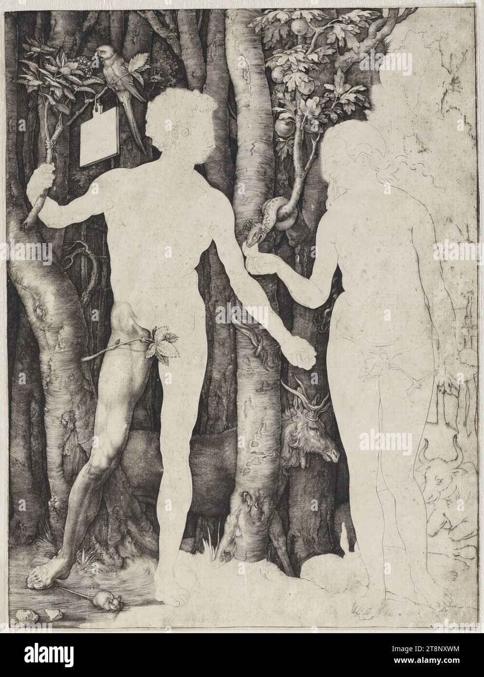 Adam and Eve, Albrecht Dürer (Nuremberg 1471 - 1528 Nuremberg), 1504, print, copper engraving, sheet: 25.6 x 19.4 cm Stock Photo