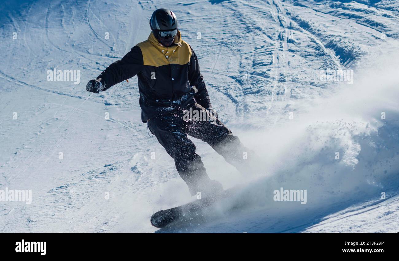 Snowboarder, 15 years old, Tegelberg, near Fuessen, Allgaeu Alps, Allgaeu, Bavaria, Germany Stock Photo
