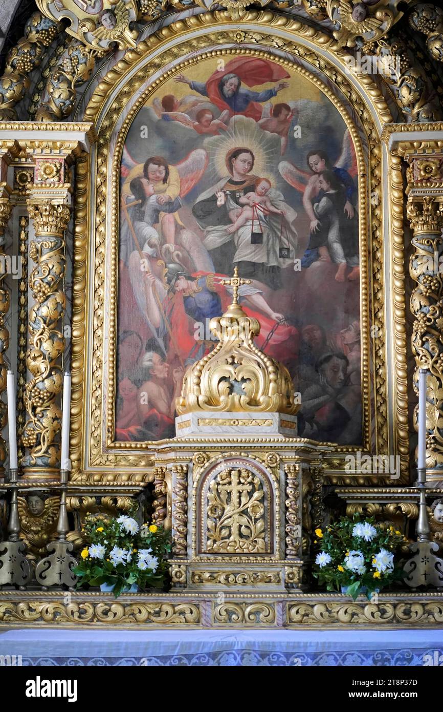 Side altar, Church Matriz, Igreja Matriz de Monchique, main portal in Manueline style, Monchique, Algarve, Portugal Stock Photo