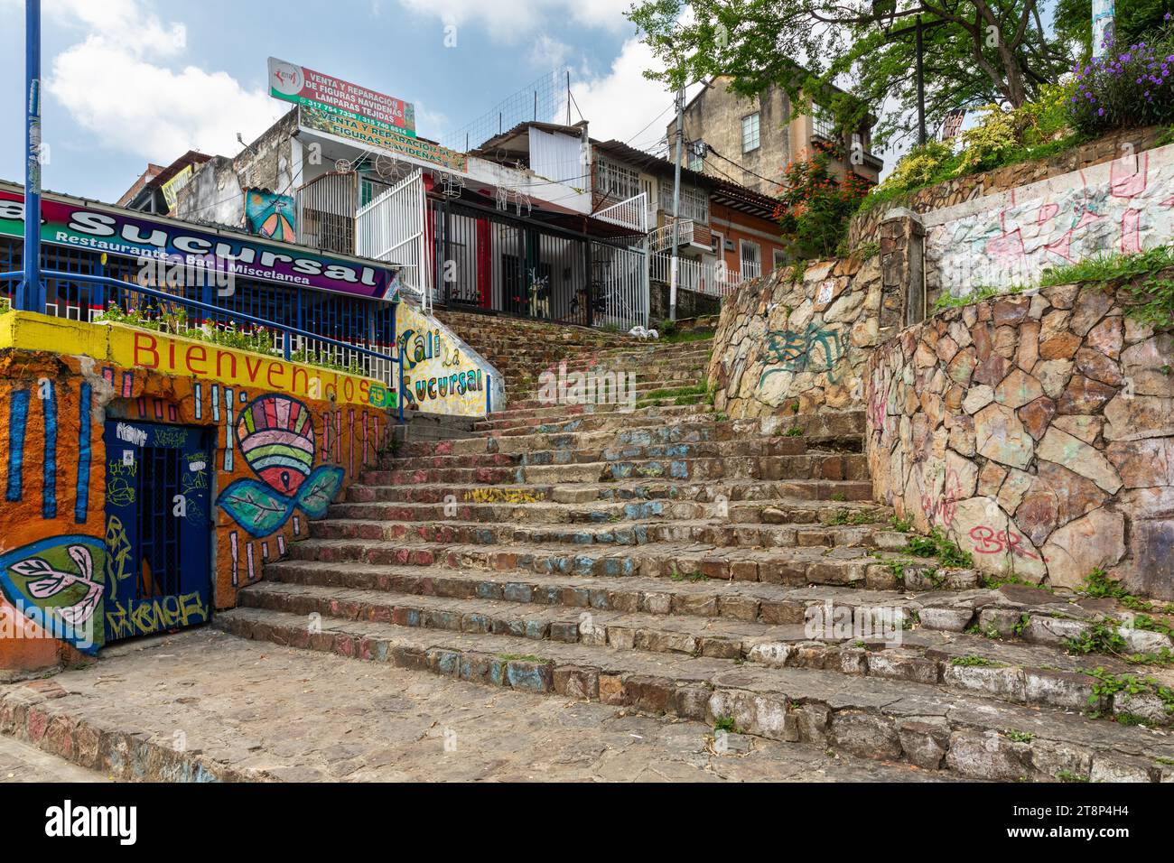 Stairs in the historic centre, Cali, Valle de Cauca, Colombia Stock Photo