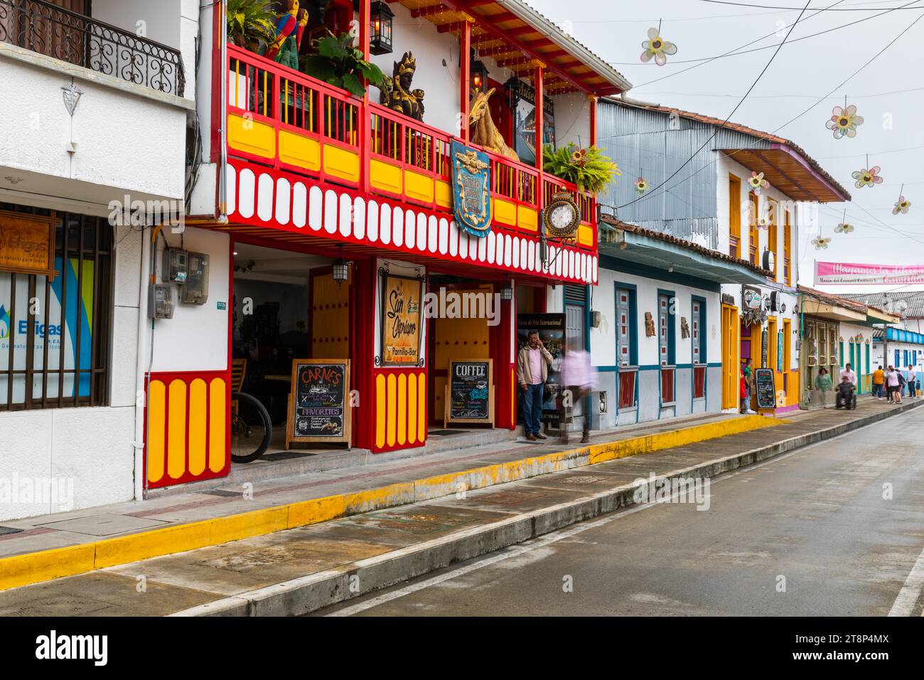 Historic Paisa style houses, Filandia, Quindio, Colombia Stock Photo