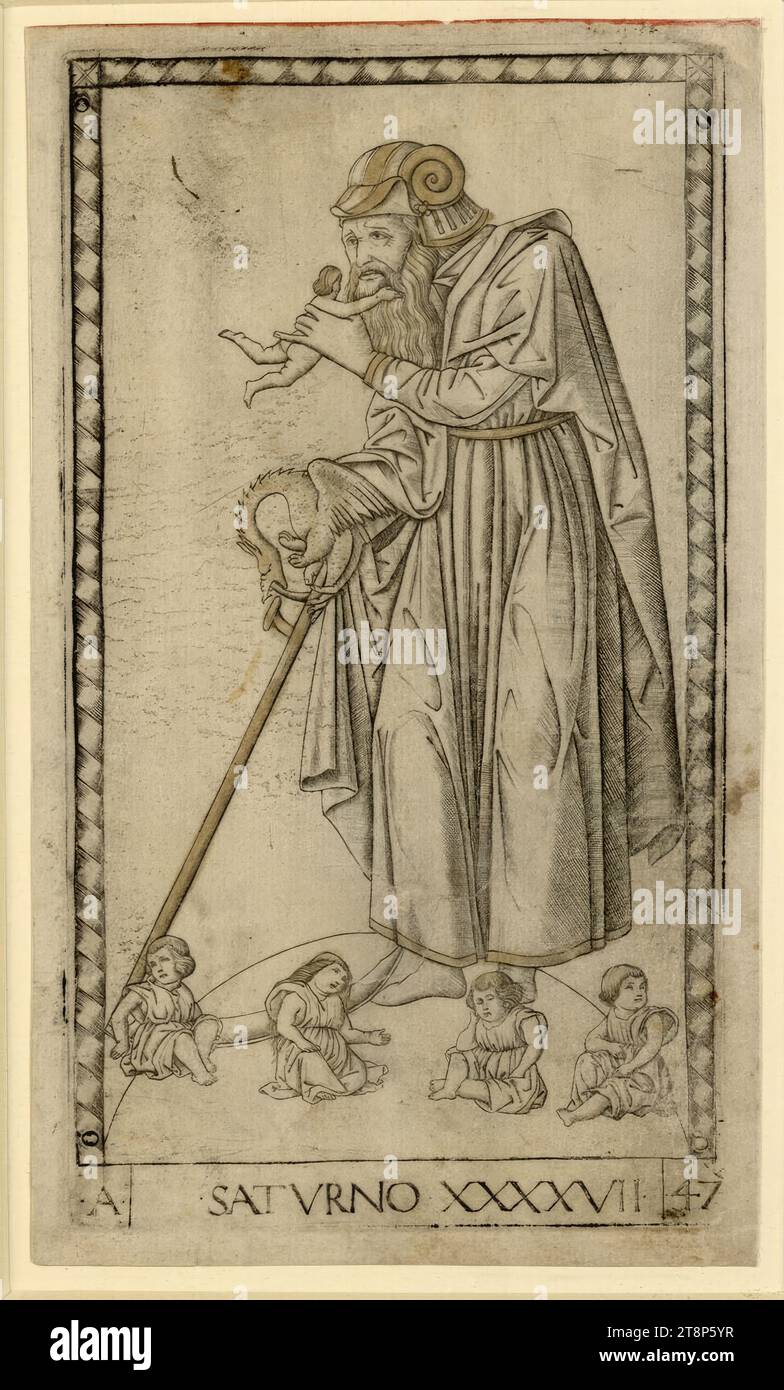 Saturn, E Series Ferrara, Master of Tarocchi, before 1467, print, copper engraving Stock Photo