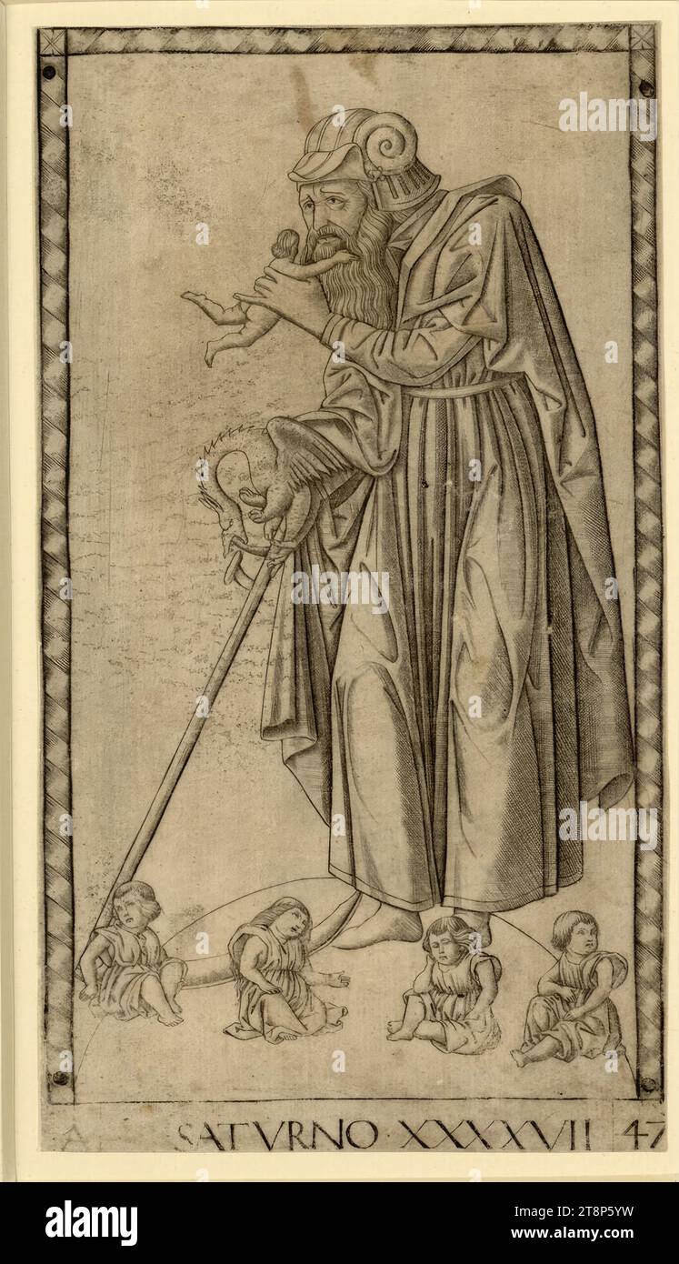 Saturn, E Series Ferrara, Master of Tarocchi, before 1467, print, copper engraving Stock Photo