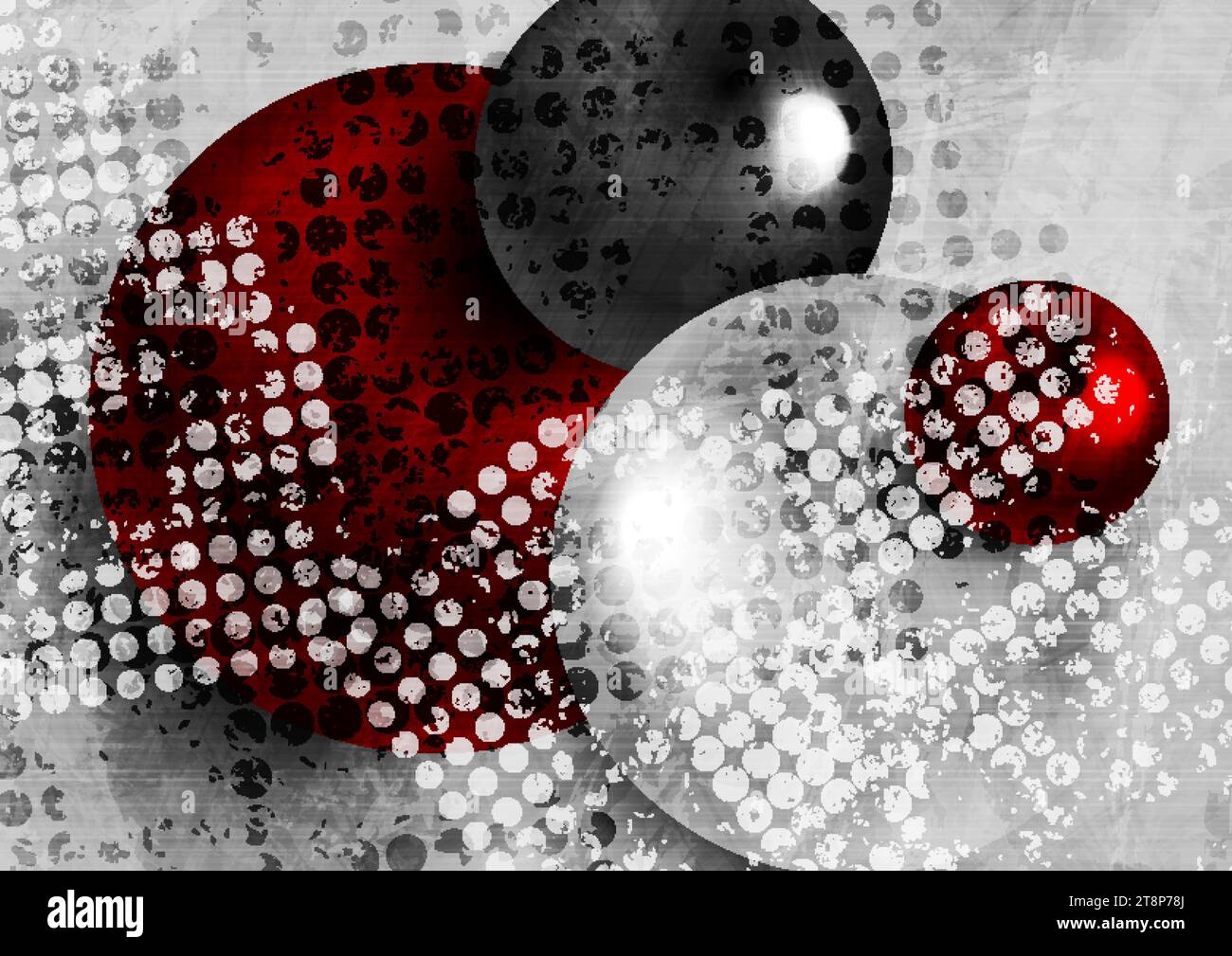 Grunge abstract tech backgroud with 3d geometric spheres. Vector design Stock Vector