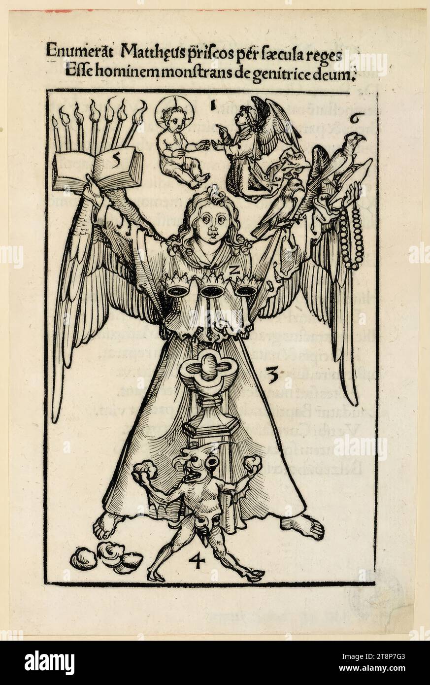 Mattheus, Hexastichon Sebastiani Brant in memorabiles euangelistar[um] figuras, edition Thomas Anselm, Pforzheim 1504, Thomas Anshelm (Germany, around 1465 - 1524), 1504, print, woodcut, sheet: 18.3 x 12.3 cm Stock Photo