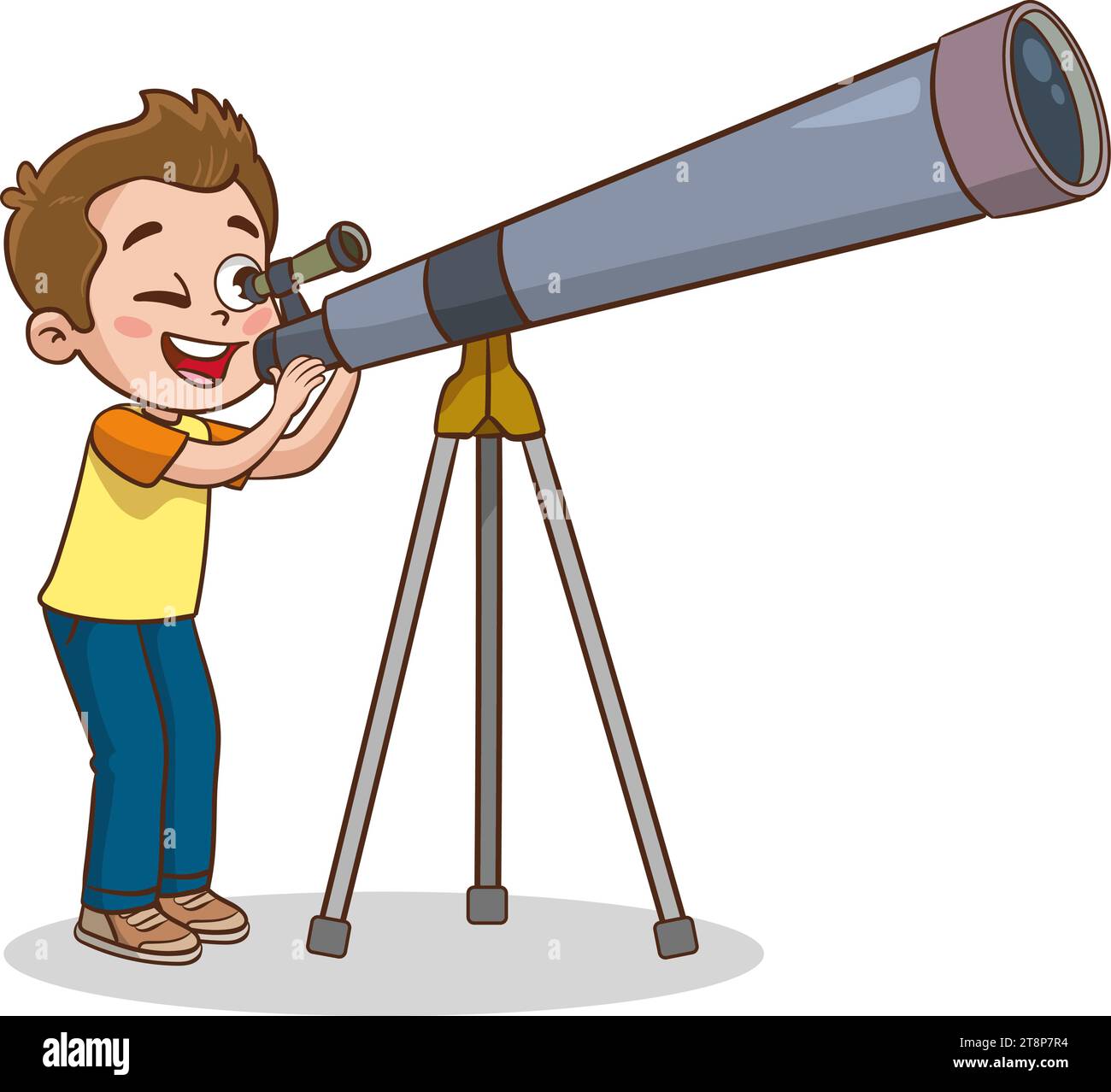 Vector Illustration of Children looking at telescope Stock Vector Image