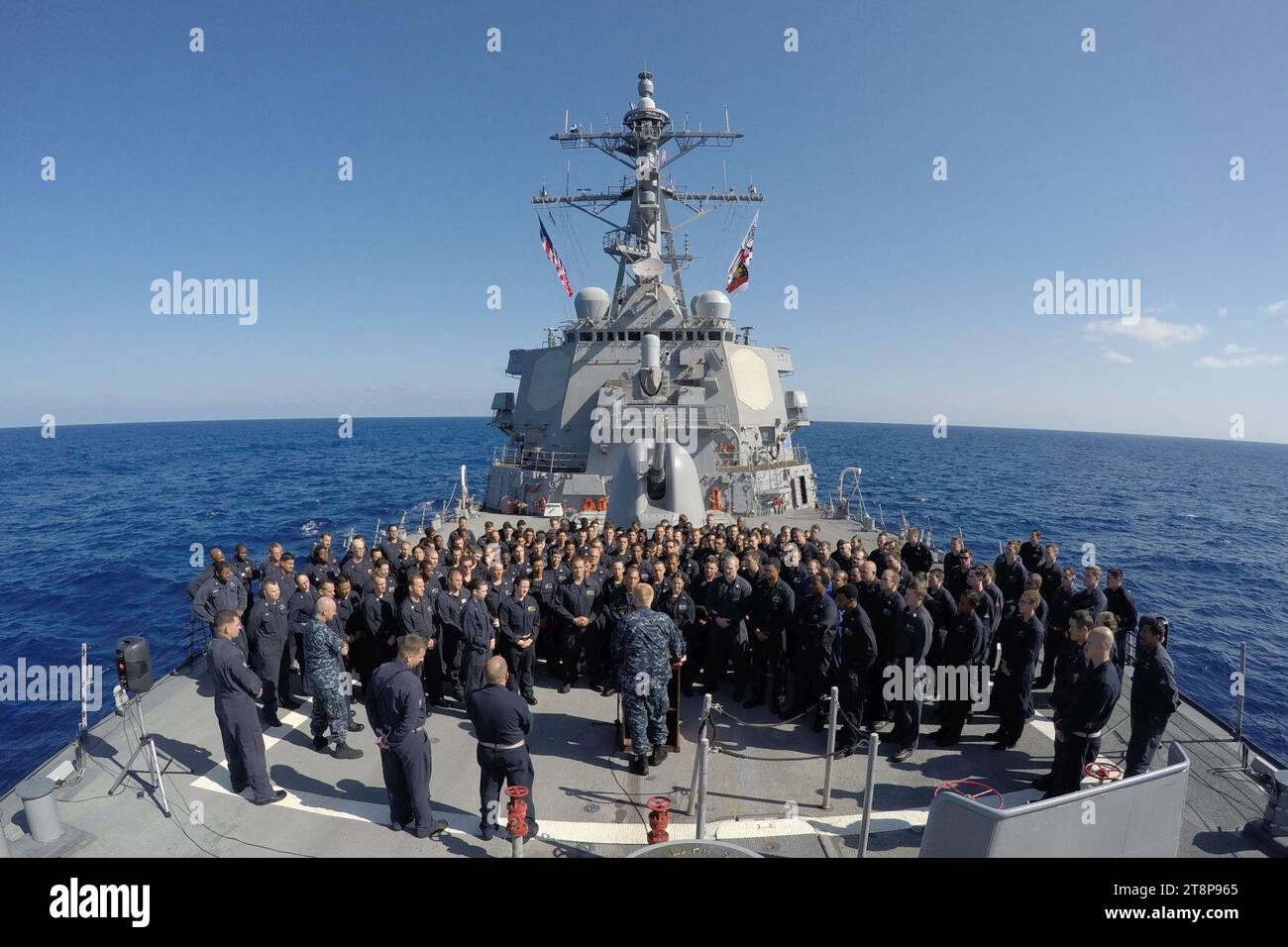 Vice Admiral James Foggo III addresses the crew of USS Carney (DDG-64 ...