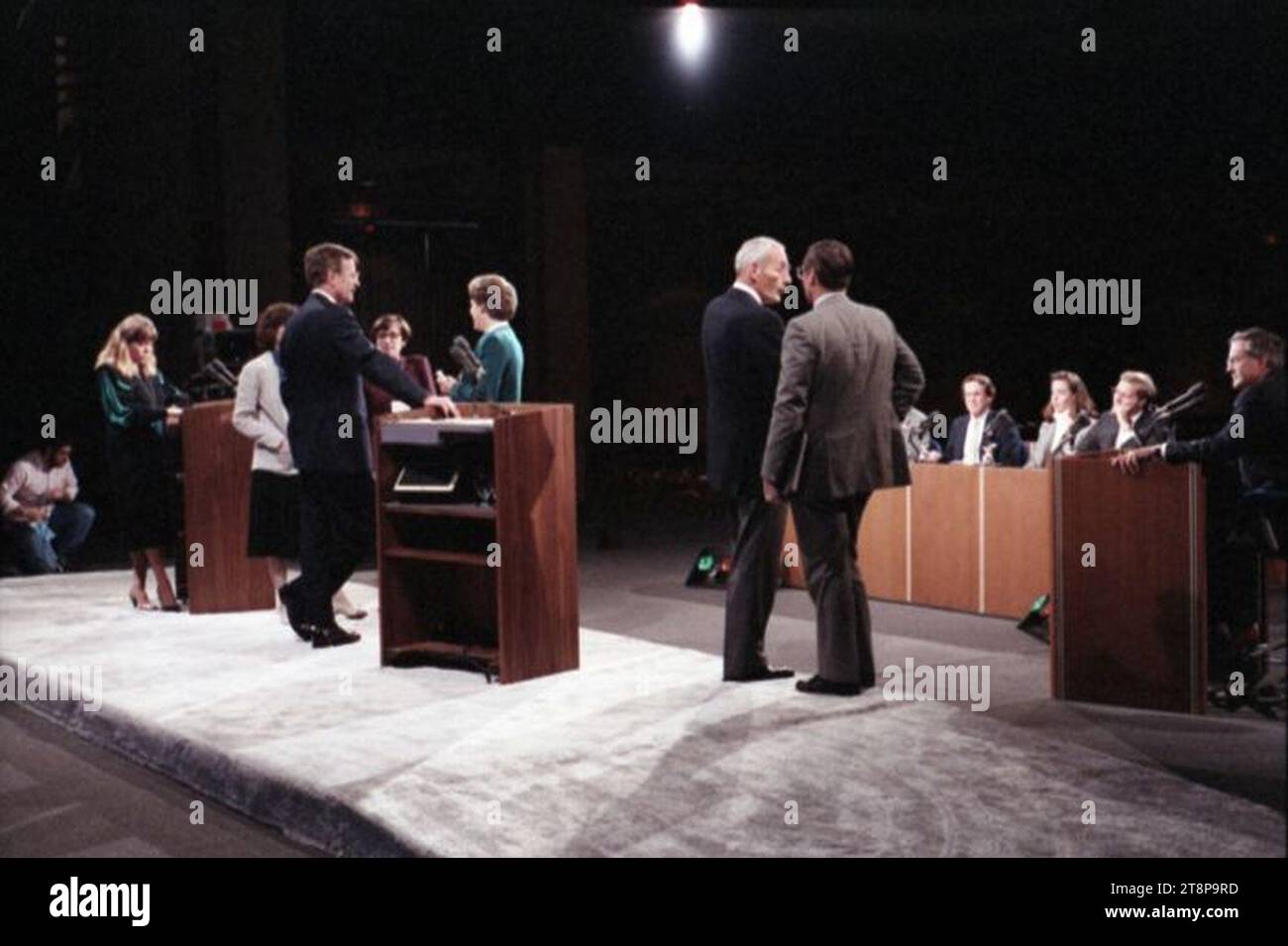 Vice President Bush practices onstage for the 1984 Vice Presidential Debate between himself and Geraldine Ferraro, held in Philadelphia, PA. 3275. Stock Photo