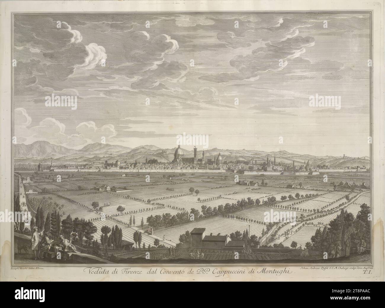 View of Florence from the north, Johann Andreas Pfeffel the Elder (Vogtsburg-Bischoffingen 1674 - 1748 (1750?) Augsburg), 1744, printmaking, copper engraving, etching, sheet: 53.2 x 72.6 cm Stock Photo