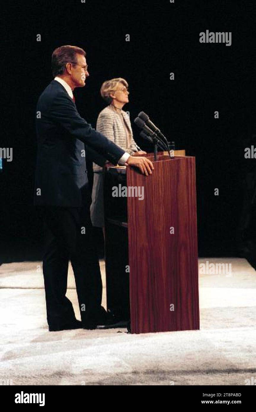Vice Presidential Debate with George H. W. Bush and Geraldine Ferraro, Philadelphia, PA. Stock Photo
