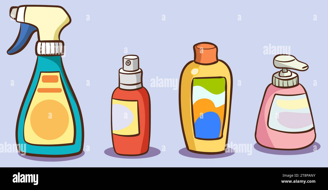 Perfume fragrance bottle, hair spray can, liquid soap,Cleaning spray bottle isolated. Stock Vector
