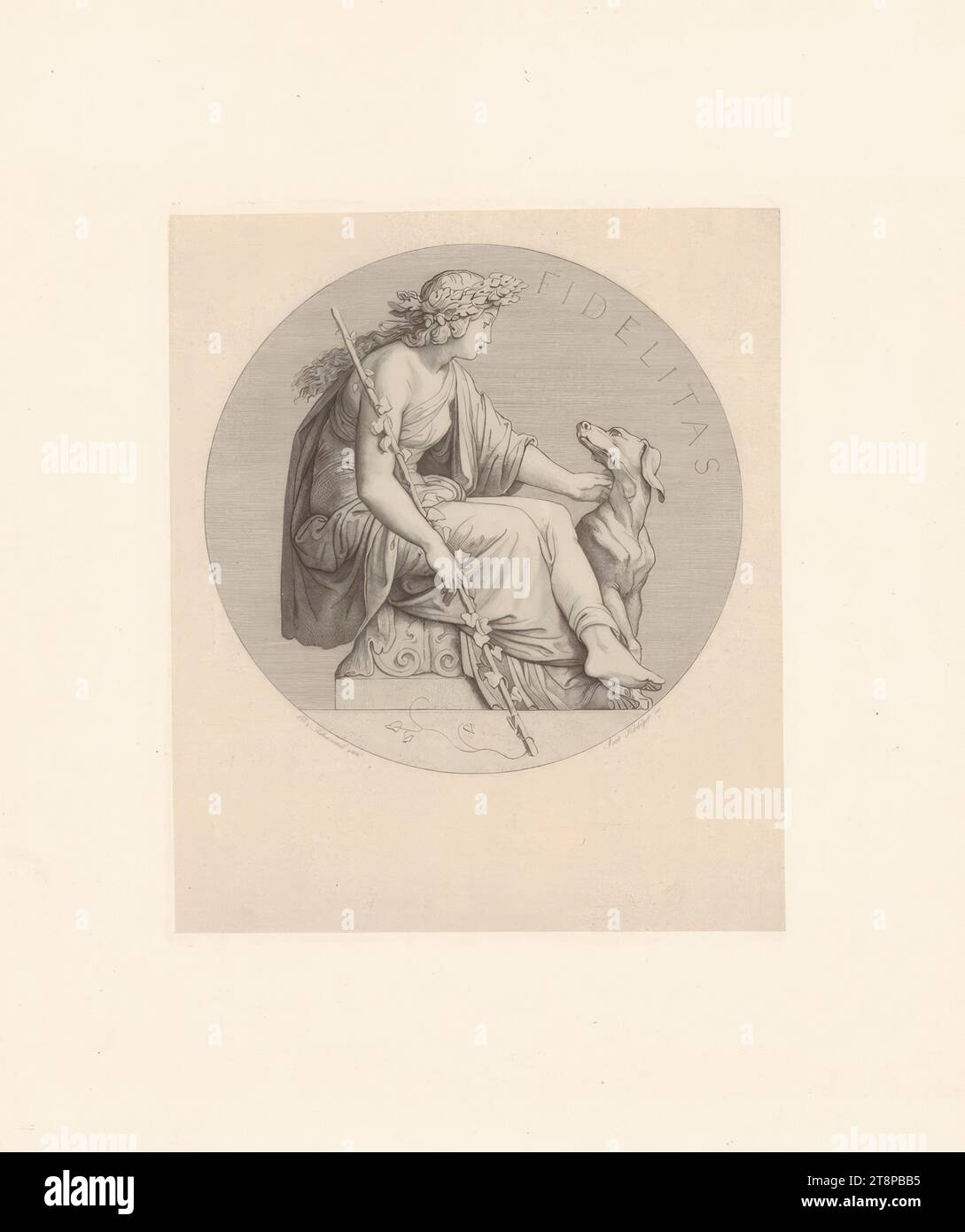 Allegorical figure: Fidelitas (loyalty), round medallions for the meeting room of the Karlsruhe House of Estates, 1848, printmaking, copper engraving, etching, plate ocher, sheet: 34.3 × 28.2 cm Stock Photo