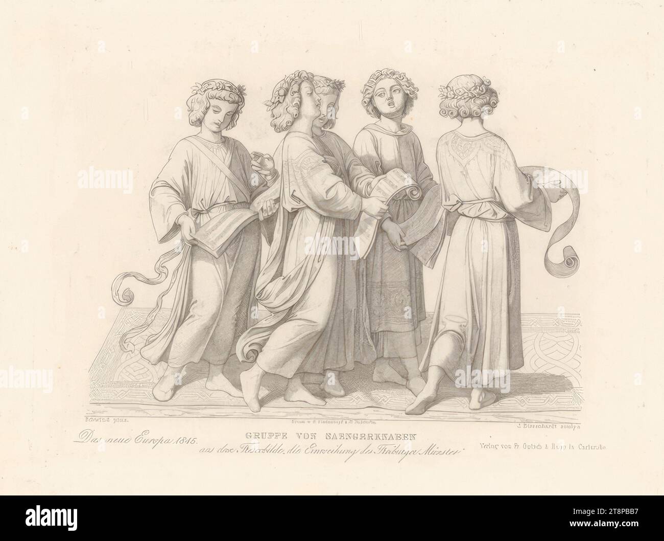 Group of choirboys, from the fresco depicting the inauguration of the Freiburg Minster. Das Neues Europa 1845' (inauguration of the Freiburg Minster), 1845, print, etching, sheet: 20 × 28.5 cm Stock Photo
