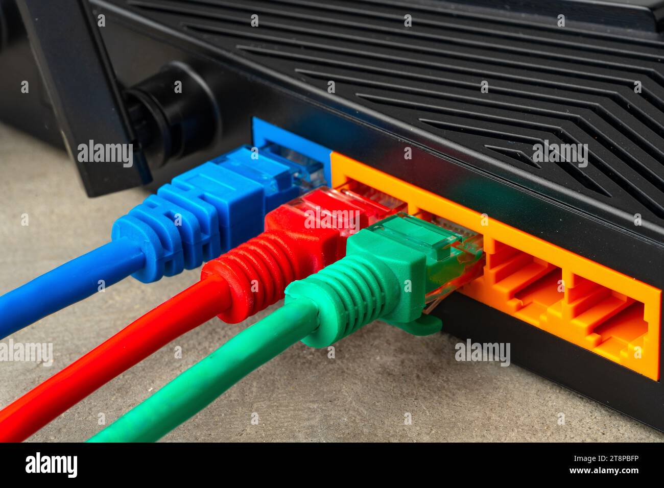Ote Router Cables Modern router with cables plugged in close up Stock Photo - Alamy