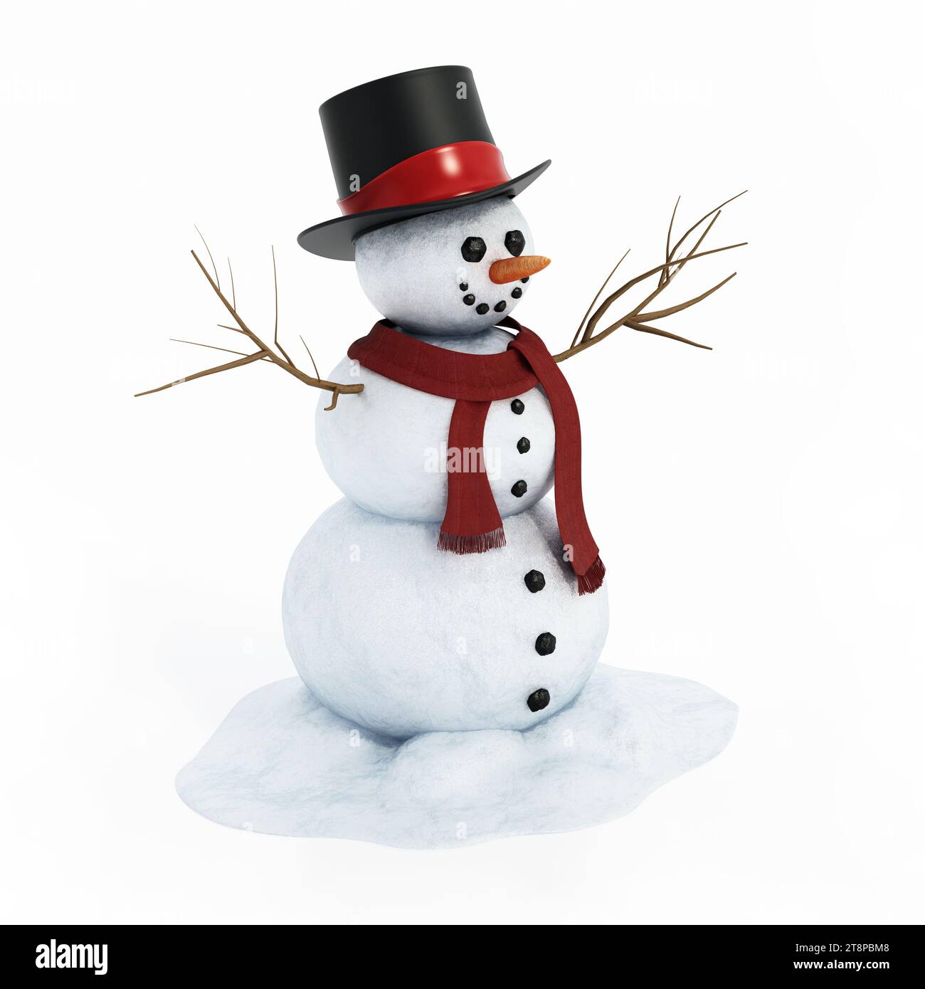 Snowman isolated on white background. 3D illustration Stock Photo - Alamy